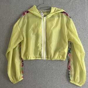 Juicy Couture Yellow Cropped Hooded Windbreaker with Floral Trim